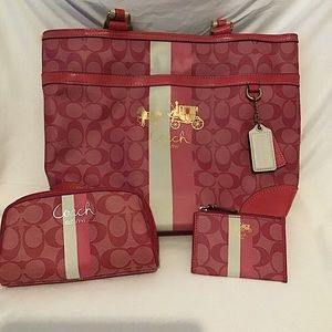 Coach Pink and White Tote Set